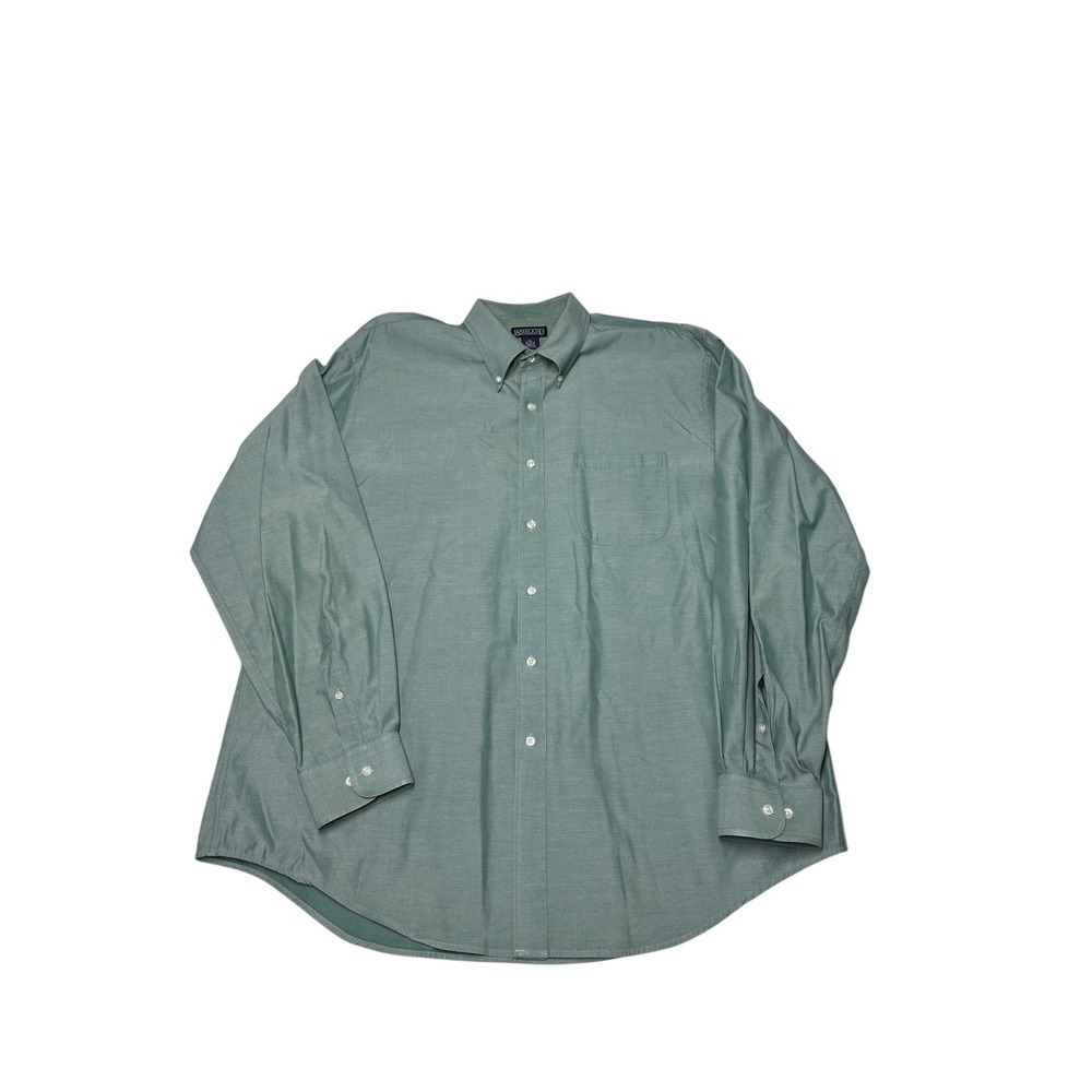 VTG 90s Lands End Mens XL Sage Green Cotton Button Down Shirt Long Sleeve